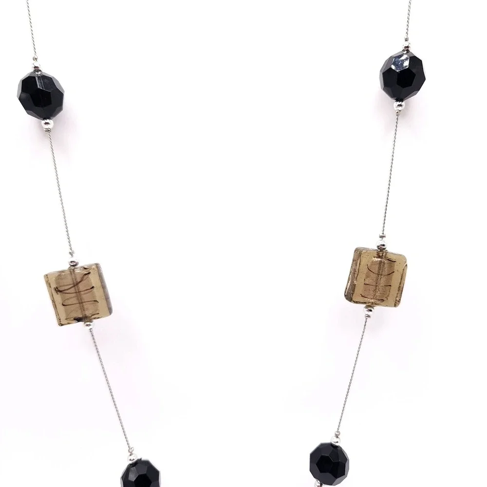 Black Faceted Bead‎ Art Glass Station Necklace